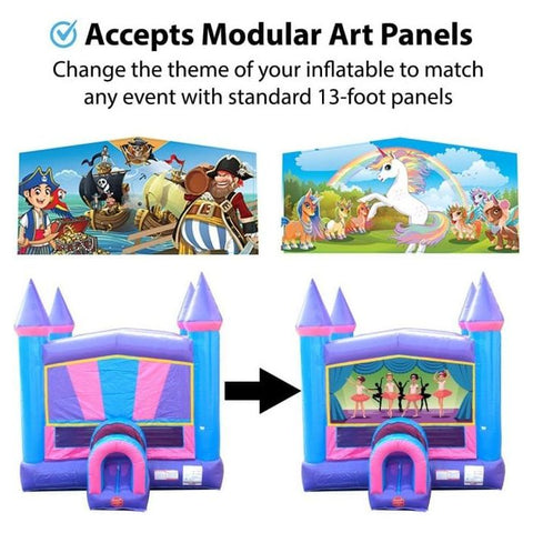 POGO Inflatable Bouncers 15'H Modular Pink Inflatable Bounce House with Blower and Princess Art Panel by POGO 754972336529 1986 15' Modular Pink Inflatable Bounce House w Blower & Princess Art Panel