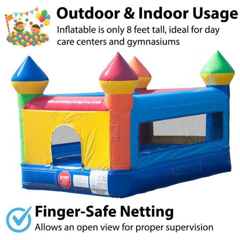 POGO Inflatable Bouncers 8'H Junior Rainbow Castle Indoor Bounce House with Blower by POGO 754972324694 1898 8'H Junior Rainbow Castle Indoor Bounce House with Blower by POGO 1898