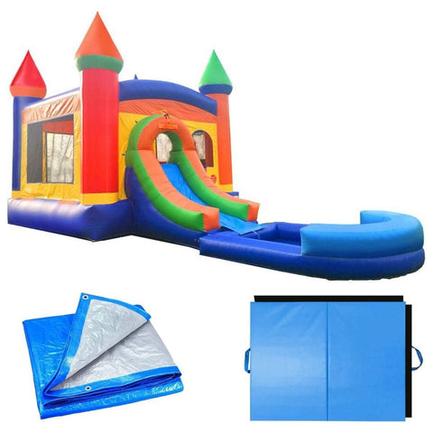 POGO Inflatable Bouncers Crossover Rainbow Bounce House Slide Combo with Wet Pool Attachment and Blower, Backyard Party Package by POGO 754972336451 5530 Crossover Rainbow Bounce House Slide Combo Wet Pool Blower Party POGO
