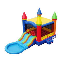 POGO Inflatable Bouncers Crossover Rainbow Dual Lane Bounce House Slide with Pool with Blower, Backyard Party Package by POGO 754972302722 5521 Crossover Rainbow Dual Lane Bounce House Slide Pool Backyard Party