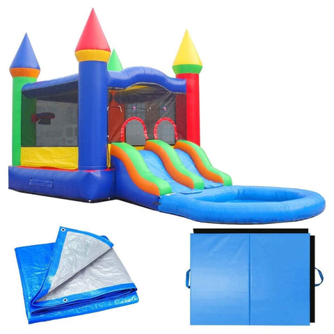 POGO Inflatable Bouncers Crossover Rainbow Dual Lane Bounce House Slide with Pool with Blower, Backyard Party Package by POGO 754972302722 5521 Crossover Rainbow Dual Lane Bounce House Slide Pool Backyard Party
