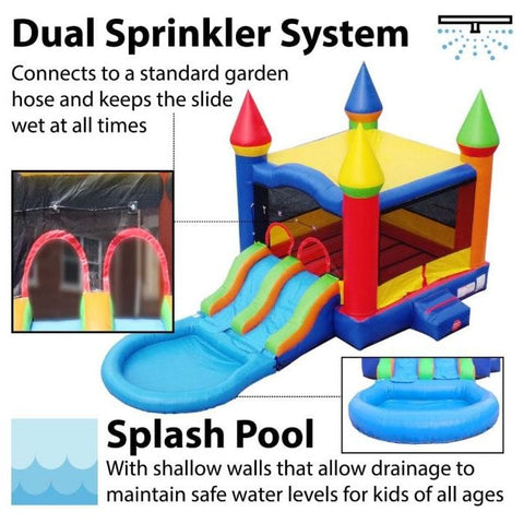 POGO Inflatable Bouncers Crossover Rainbow Dual Lane Bounce House Slide with Pool with Blower, Backyard Party Package by POGO 754972302722 5521 Crossover Rainbow Dual Lane Bounce House Slide Pool Backyard Party