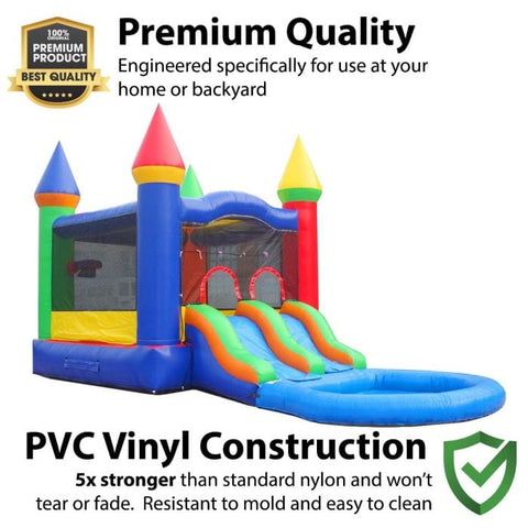 POGO Inflatable Bouncers Crossover Rainbow Dual Lane Bounce House Slide with Pool with Blower, Backyard Party Package by POGO 754972302722 5521 Crossover Rainbow Dual Lane Bounce House Slide Pool Backyard Party