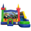 Image of POGO Inflatable Bouncers Modular Modern Rainbow Inflatable Water Slide Bounce House Combo with Blower and Dinosaur Art Panel by POGO 781880283935 1990 Modular Modern Rainbow Water Slide Combo with Blower Dinosaur Art Panel