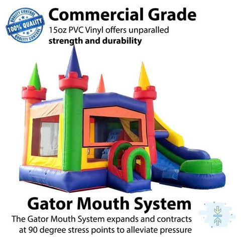 POGO Inflatable Bouncers Modular Modern Rainbow Inflatable Water Slide Bounce House Combo with Blower and Dinosaur Art Panel by POGO 781880283935 1990 Modular Modern Rainbow Water Slide Combo with Blower Dinosaur Art Panel