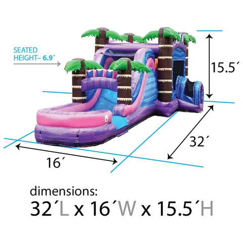 POGO Water Slides Mega Tropical Purple Marble Water Slide Bounce House Combo with Blower by POGO 754972360562 3208 Mega Tropical Purple Marble Water Slide Bounce House Combo with Blower