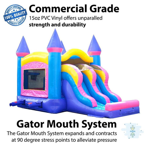 POGO WET N DRY COMBOS Kids Pink Bounce House and Double Lane Slide Combo with Blower by POGO 754972360586 2481