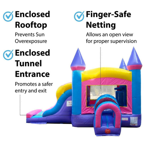 POGO WET N DRY COMBOS Kids Pink Bounce House and Double Lane Slide Combo with Blower by POGO 754972360586 2481