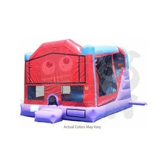 14.6'H (4-in-1) Inflatable Purple, Red & Blue Combo with Slide, Climbing Wall & Hoop – Super Durable by Rocket Inflatables