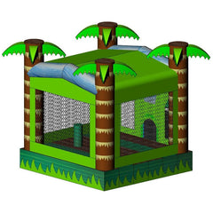 14.9'H 3D Palm Tree Burst With Grass Inflatable Bounce House With Hoop by Rocket Inflatables