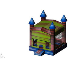 14'H Red/Blue/Yellow Marble Castle Bounce House with Hoop by Rocket Inflatables