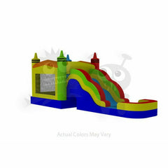 16'H Commercial Inflatable 5-in-1 Crayon Combo Wet/Dry with Water Slide, Splash Pool and Basketball Hoop by Rocket Inflatables
