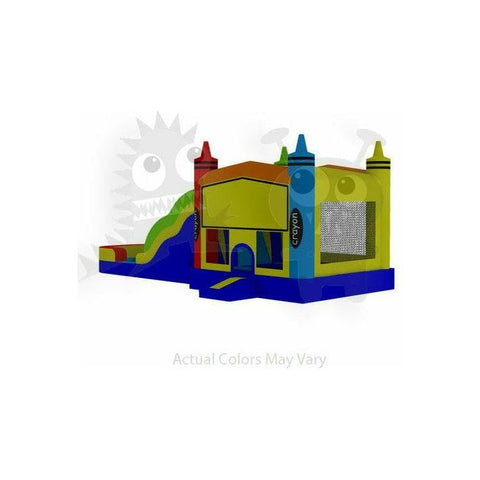 16'H Commercial Inflatable 5-in-1 Crayon Combo Wet/Dry with Water Slide, Splash Pool and Basketball Hoop by Rocket Inflatables SKU# COM-522