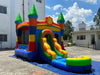 Image of Rental Lite Rainbow Castle Smiley Face Bounce House Slide Combo with Wet Pool Attachment