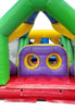 Image of Front entry of inflatable obstacle course featuring purple wall with two crawl-through circular openings