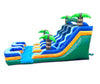 Image of 15' Green Tropical Marble Double Bay Wet/Dry Inflatable Slide with Blower