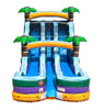 Image of 15' Yellow Tropical Marble Double Bay Wet/Dry Inflatable Slide with Blower