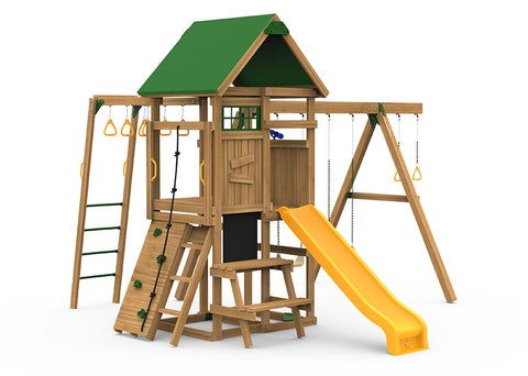 Highland Bronze Playset: Compact Wooden Backyard Swing Set