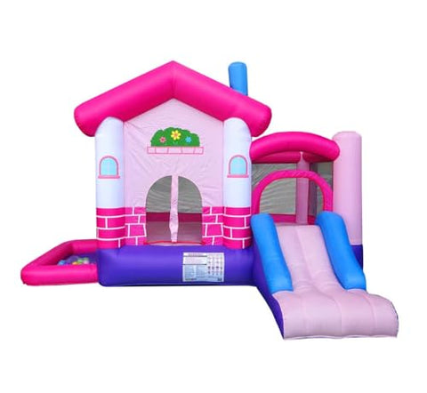7.8'H Backyard Kids Deluxe Pink Dream House Inflatable Bounce House with Slide