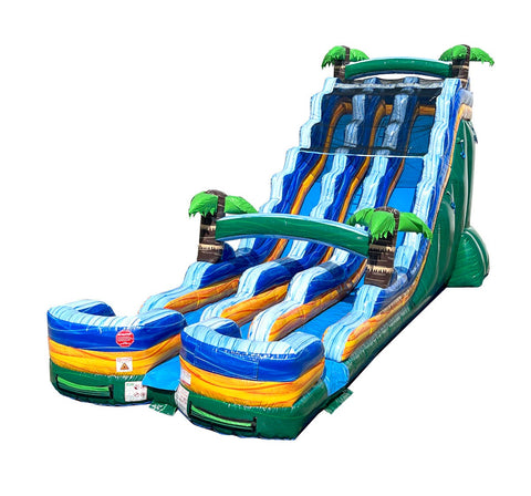 24' Tropical Marble Double Bay Inflatable Water Slide with Blower