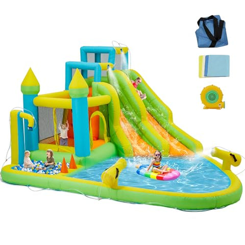 9.5'H Backyard Kids Inflatable Water Slide with Splash Cannon and Pool