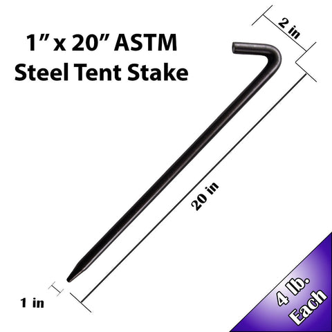 1" x 20" Steel Hook Stakes for Inflatables, ASTM