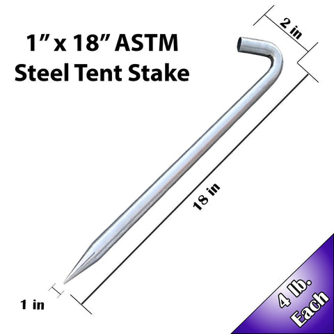 ASTM 1" x 18" Steel Hook Stakes for Inflatables, 10 Pack