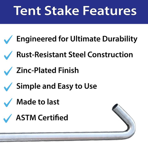 ASTM 1" x 18" Steel Hook Stakes for Inflatables, 10 Pack