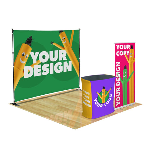 Custom 10ft Step & Repeat Trade Show Display w/ Retractable Banner Pop-Up & Podium