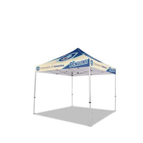 Custom Canopy Tent with Full Back Wall, Half Side Walls & Feather Flags
