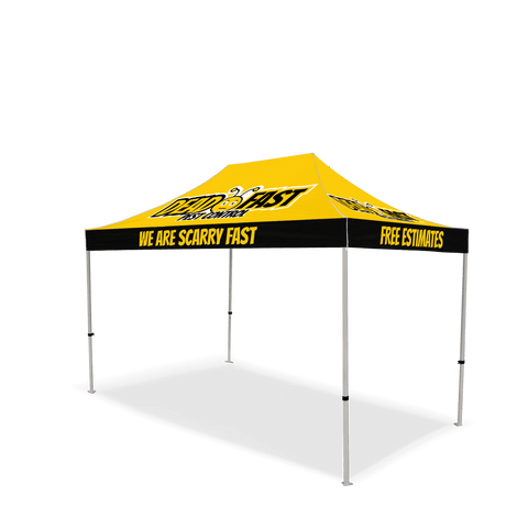 Custom Canopy Tent with Three Back Walls, Feather Flags & Table Cover