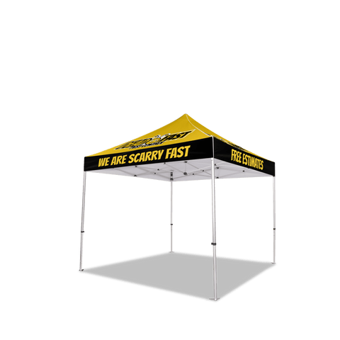 Custom Canopy Tent with Three Back Walls, Feather Flags & Table Cover