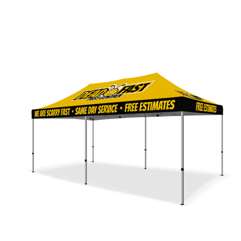 Custom Canopy Tent with Three Back Walls, Feather Flags & Table Cover
