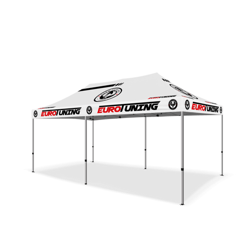 Custom Canopy Tent with Back Wall, Feather Flags & Table Cover
