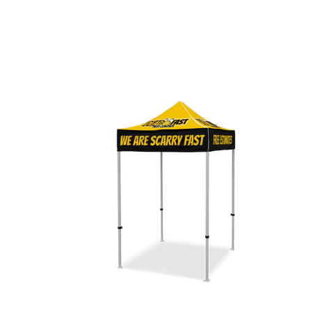 Custom Canopy Tent with Three Back Walls, Feather Flags & Table Cover