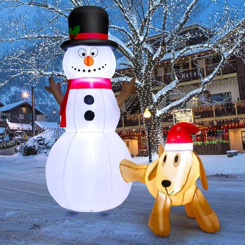 6 Feet Tall Inflatable Snowman and Dog Set Christmas Decoration with LED Lights by Costway