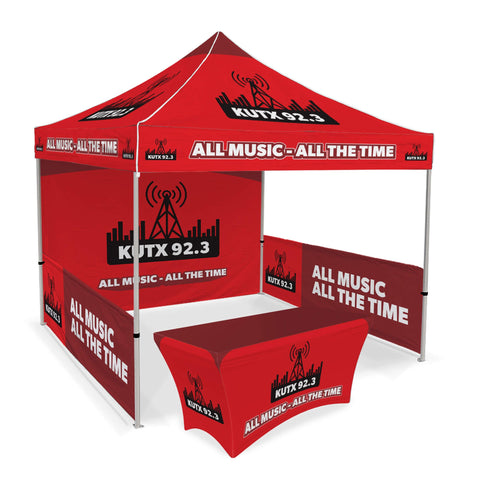 Custom Canopy Tent with Full Back Wall, Half Side Walls & Table Cover