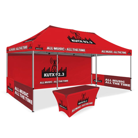 Custom Canopy Tent with Full Back Wall, Half Side Walls & Table Cover