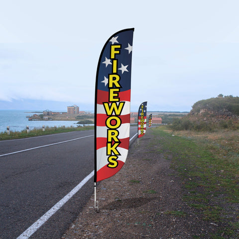 12ft Fireworks Feather Flag Red White Blue