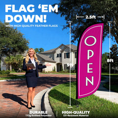 8ft Pink Open Feather Flag
