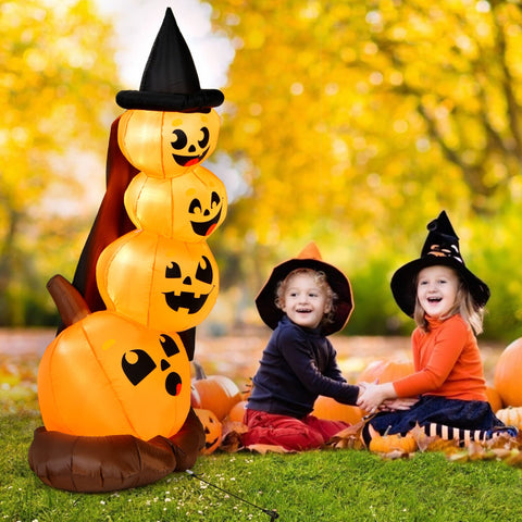 7 Feet Halloween Inflatable Pumpkin Combo with Witch's Hat and LED Lights by Costway