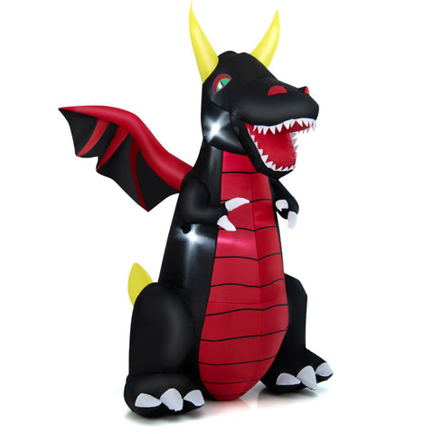 8 Feet Halloween Inflatable Fire Dragon  Decoration with LED Lights by Costway