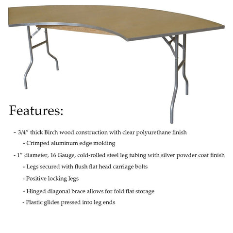 7.25 Foot Serpentine Wood Folding Table