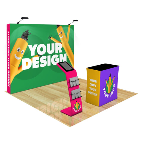 Custom 10ft Straight Pop Up Trade Show Display with Media Stand