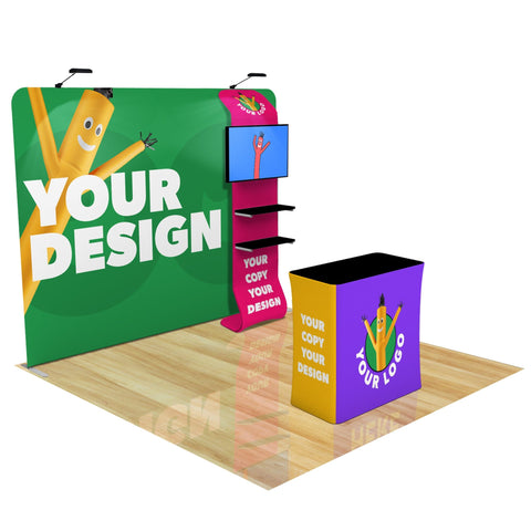Custom 10ft Trade Show Display with Waterfall Shelving