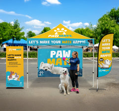 Custom Canopy Tent with Back Wall, Feather Flag & Banner Stand