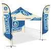 Image of Custom Canopy Tent with Full Back Wall, Half Side Walls & Feather Flags