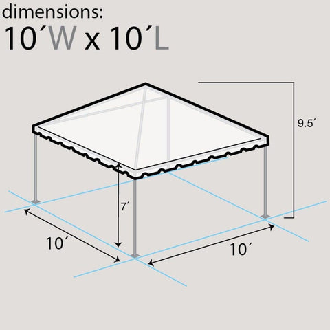 Dimensions diagram for 10x10 red frame tent