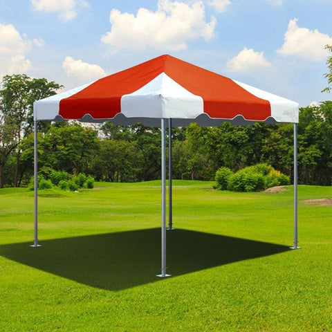 10x10 red Premium frame tent installed on grass