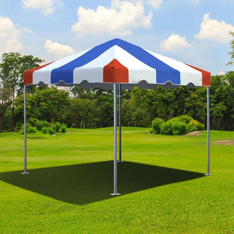 10x10 tri-color frame tent installed on grass